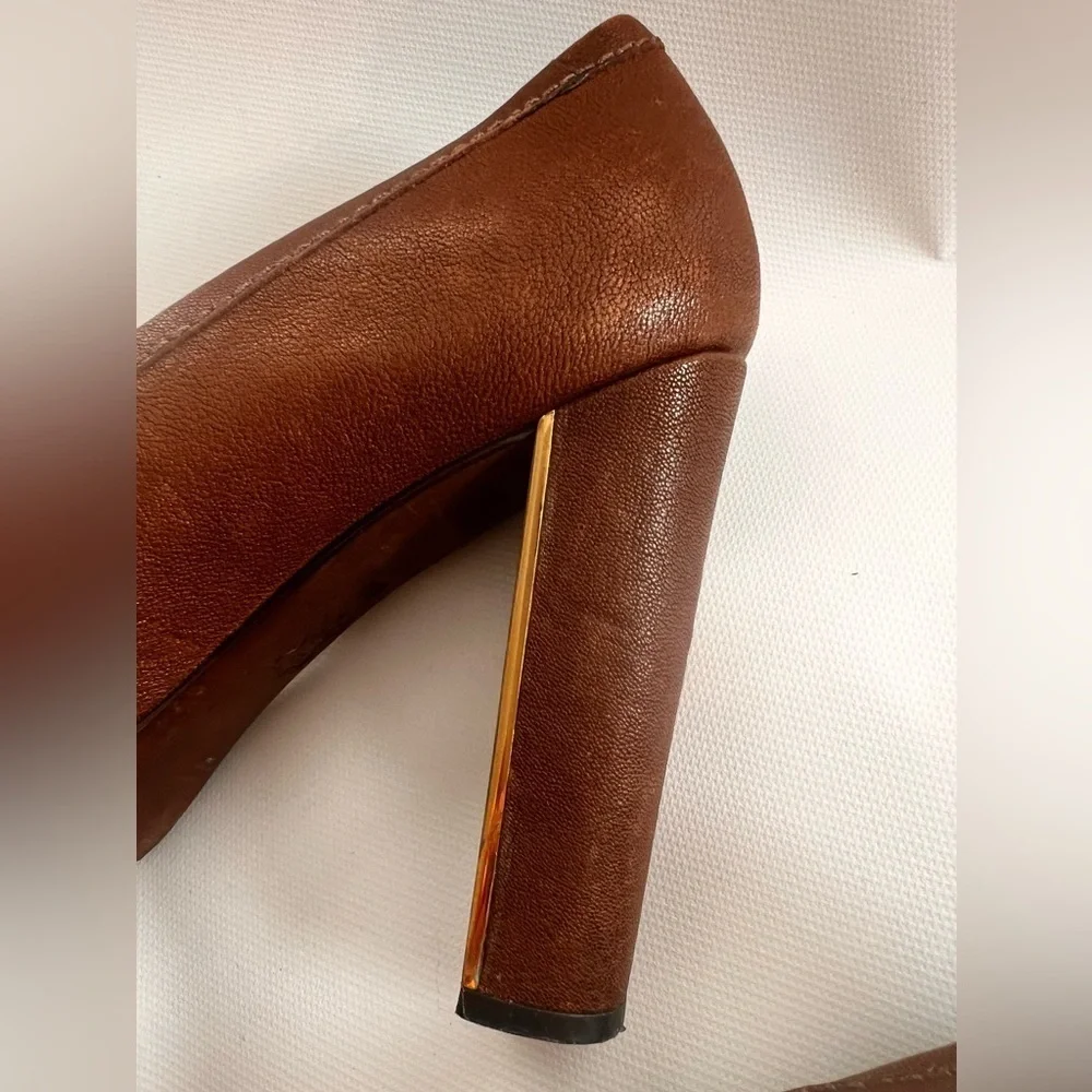 Tory Burch Brown Heels with Gold Accents